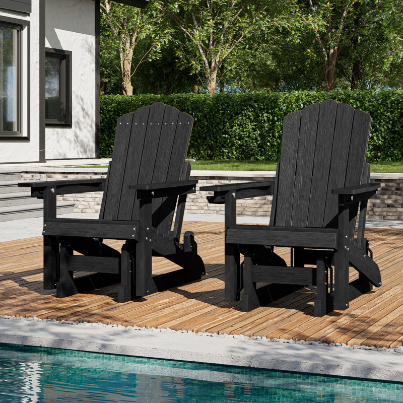 Fauteuil coulissant en PEHD Adirondack, fauteuil à bascule coulissant semblable au bois, fauteuil de foyer réglable à 3 positions avec porte-gobelet pour pelouse, terrasse et bord de piscine
