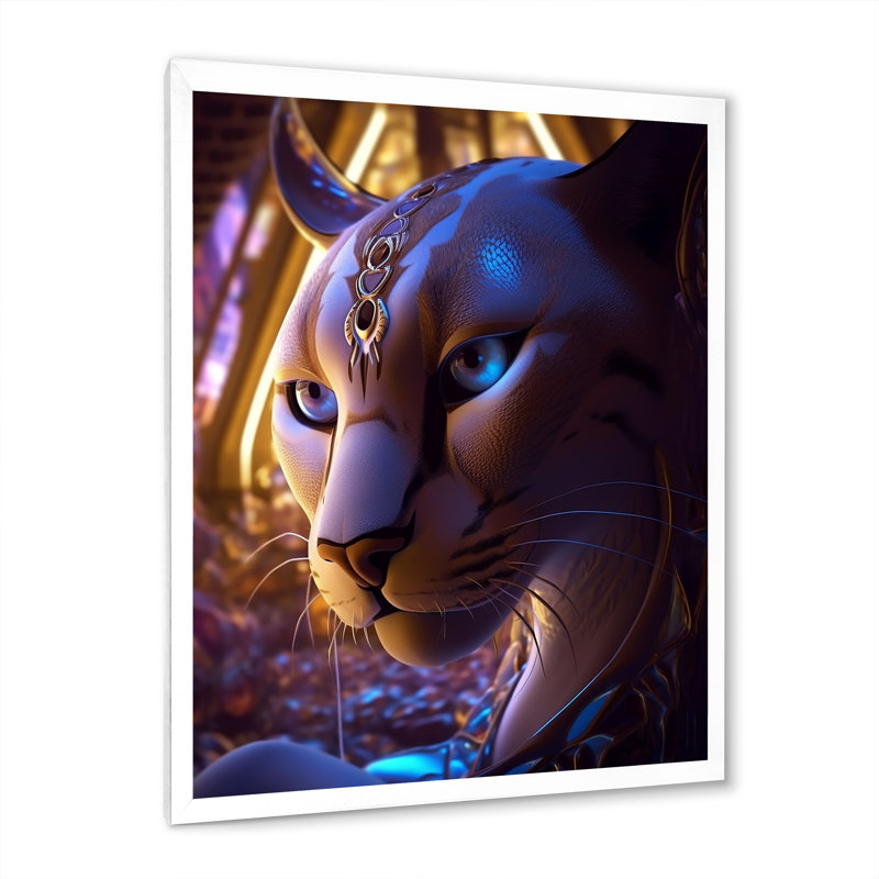 " Galactic Space Cat ", 40" H x 30" W x 1.5" D, White Single Picture Framed