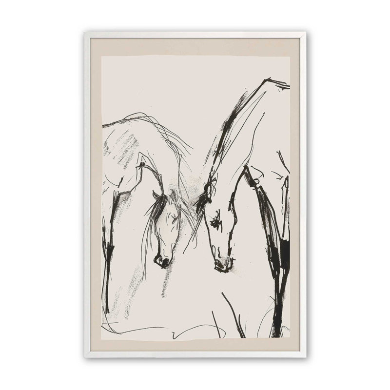 Impression sur toile, "Deux chevaux" par Nadja, H 48 po x l 36 po, Blanc