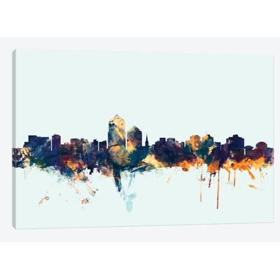 " Skyline Series: Albuquerque, New Mexico, USA On Blue " by Michael Tompsett