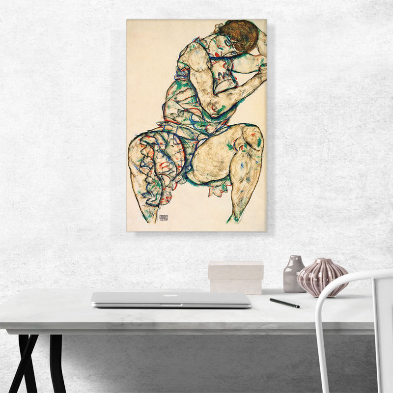 Reproduction d'art sur toile tendue "Sitzender Halbtakt" par Egon Schiele, H 26 po x l 18 po x 1,5 po