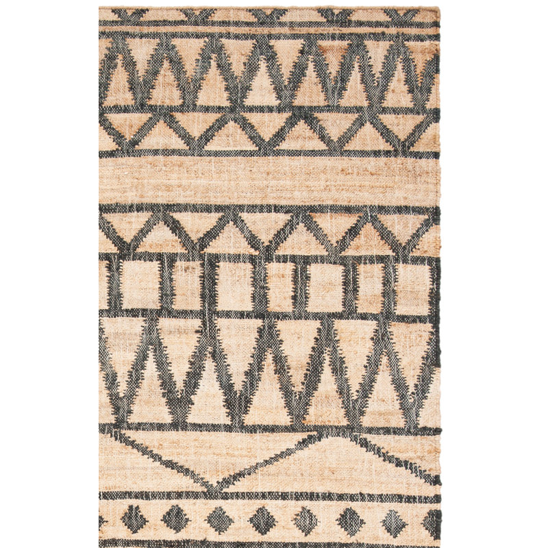 Heer Hand Loomed Jute/Cotton Chevron Rug in Natural/Charcoal, Rectangle 9' x 12'