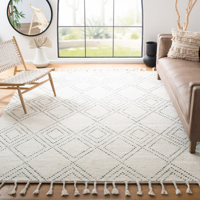 Tapis géométrique tissé à la main 80% laine, 20% coton Meisner