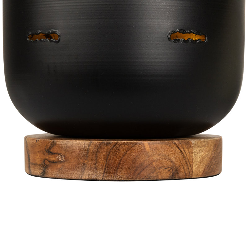 Iron And Foil Pillar Candle Holder With Wooden Base - 8.25" - Antiqued Black And Gold