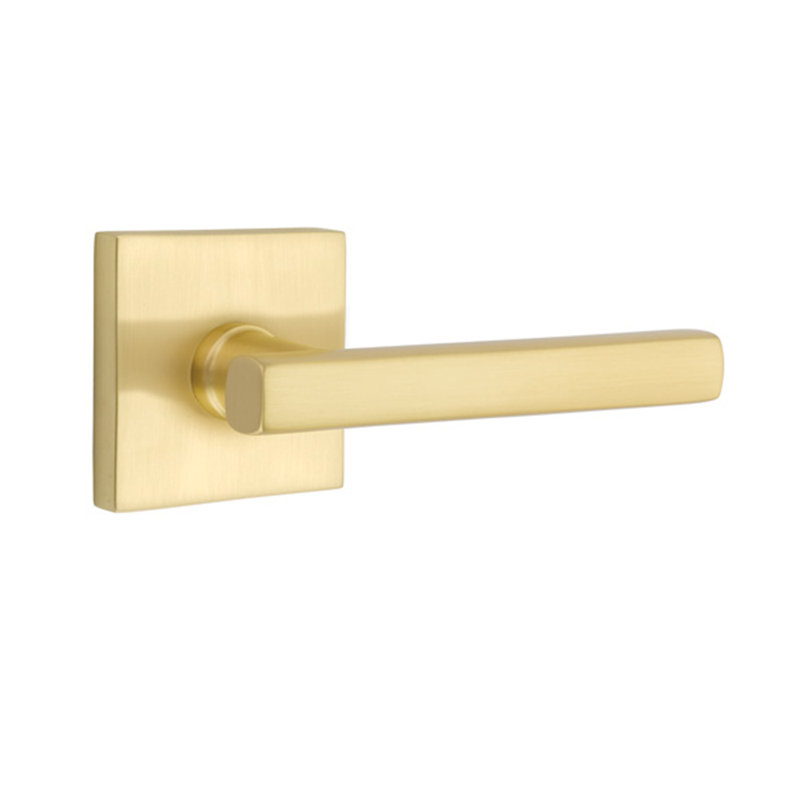 Flat Privacy (Bed & Bath) Door Lever with Square Rosette, Satin Brass, Right