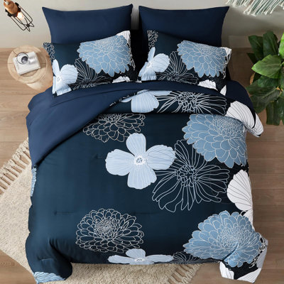 7 Piece Floral Comforter Set Soft Microfiber Bedding Set with Comforter Pillowcases Pillow Shams Sheets