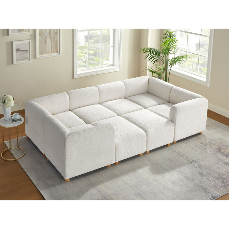 8-Piece Sectional Couch Upholstered Sectional Sofa, Polyester blanc