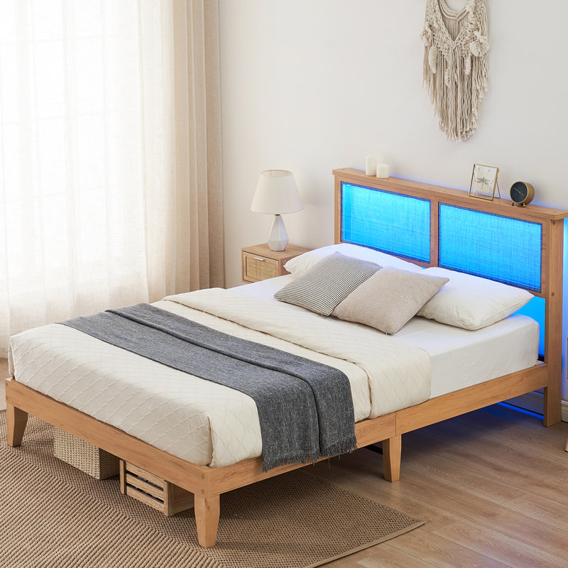 Hazim Solid Wood Standard Bed with Shelves, Full