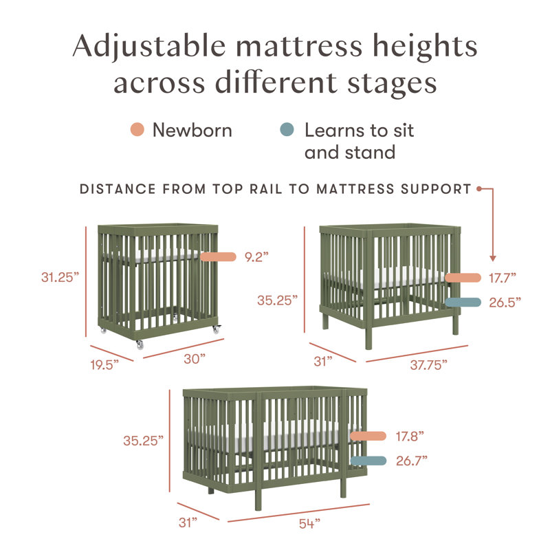 Pogo 8-in-1 Convertible Crib with All-Stages Conversion Kits, Olive