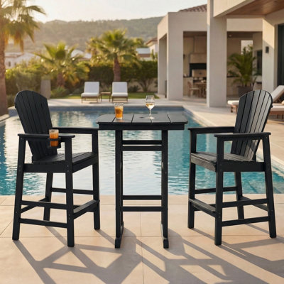 Ensembles de bar à hauteur de patio avec bois en polyéthylène haute densité et plateau à lattes, table bistro 3 pièces pour l'extérieur, toutes saisons, pour balcon sur le bord de la piscine, facile à assembler