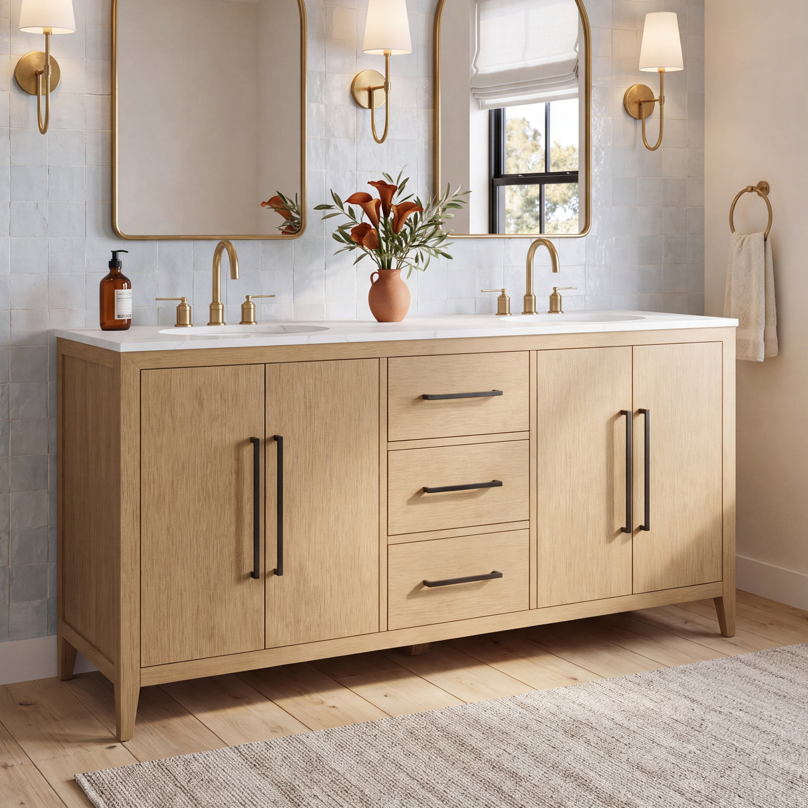 Alsup 60" Double Bathroom Vanity, Brown Oak