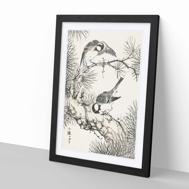 Japanese Willow Tit Birds by Numata Kashu - Framed Print, 50cm H x 35cm W x 2cm D, Black