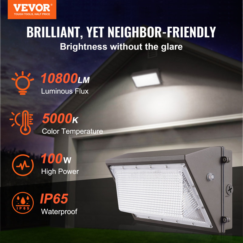 LED Wall Pack Lights 100W 240 - Head LED Hardwired Outdoor Security Wall Pack