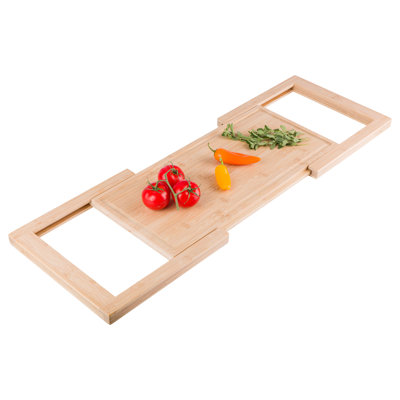 Planche à découper au-dessus de l'évier - Planche à découper en bois de bambou extensible avec rainure à jus et poignées antidérapantes - Essentiels de cuisine pour couper, couper et trancher par Classic Cuisine