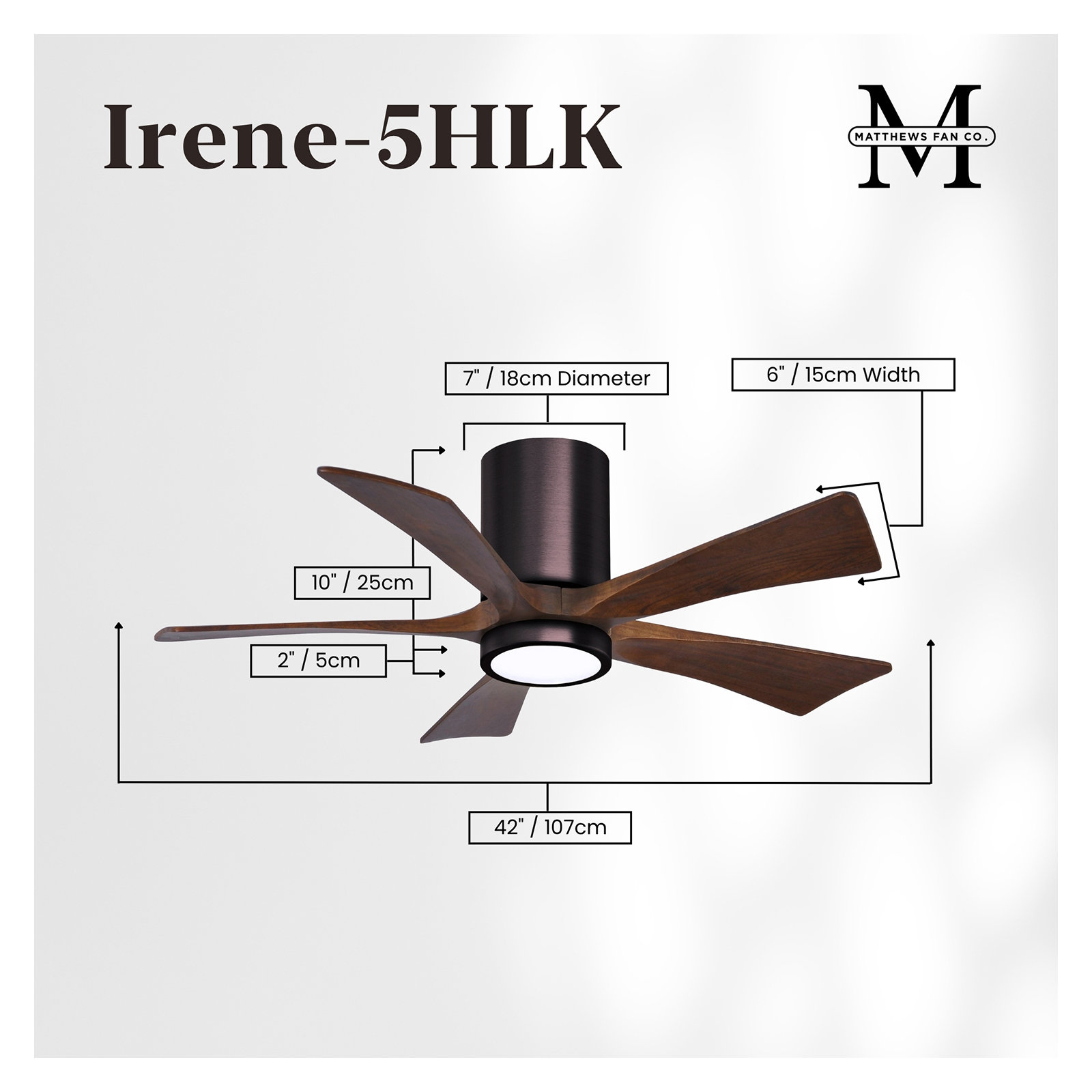 Irene 5 - Blade LED Ceiling Fan with Light Kit Included, Brushed Bronze, 42", Walnut Tone