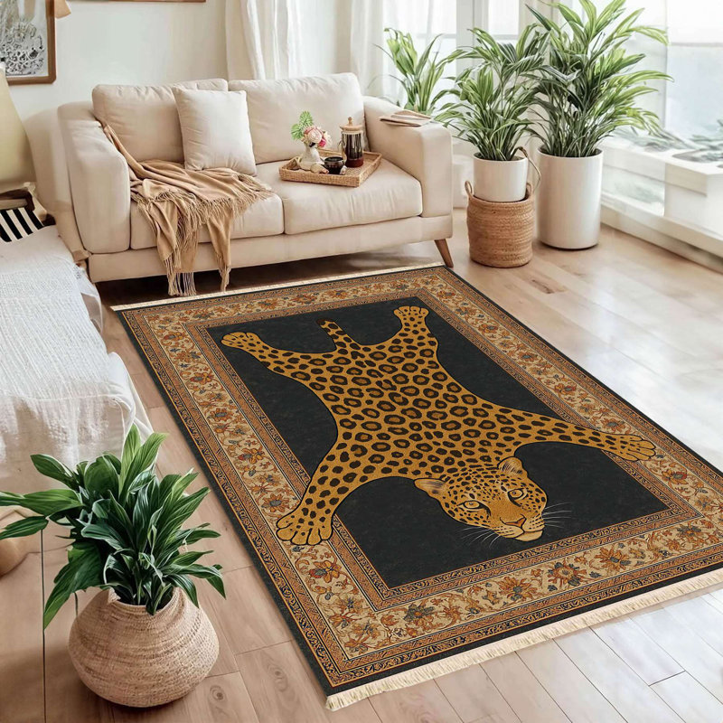 Traditional Framed Leopard Pelt Area Rug