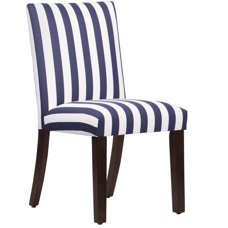 Ilse 20'' H Cotton Upholstered Dining Chair, Canopy Stripe Grey White, Dark Walnut