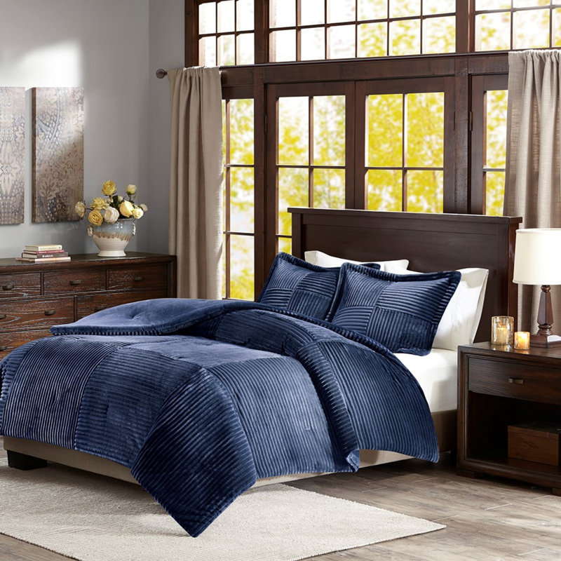 Ensemble d'édredon en duvet synthétique bleu marine