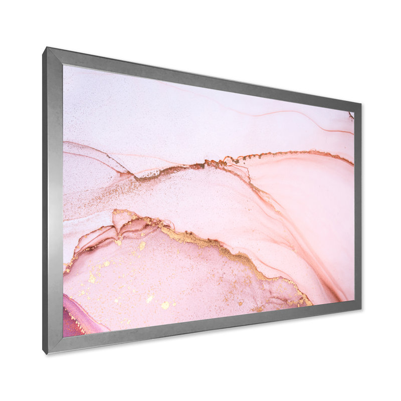 Reproduction d'art sur toile, or et rose marbré, Impression argent sur toile encadrée, H 16 po x l 32 po x P 1 po