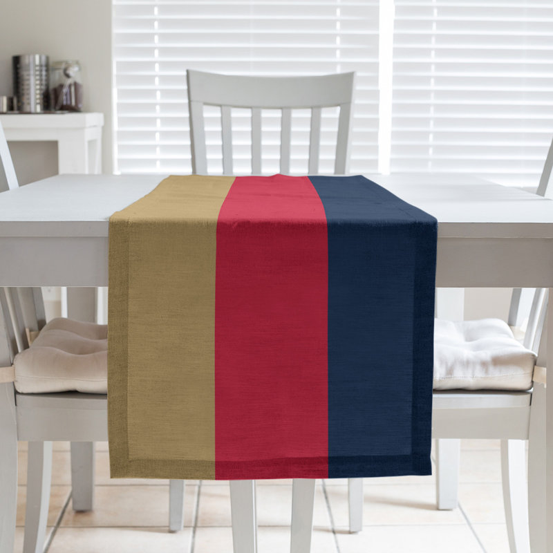 Chemin de table Florida, 102 po x 58 po, Doré / rouge / bleu, Mélange de coton