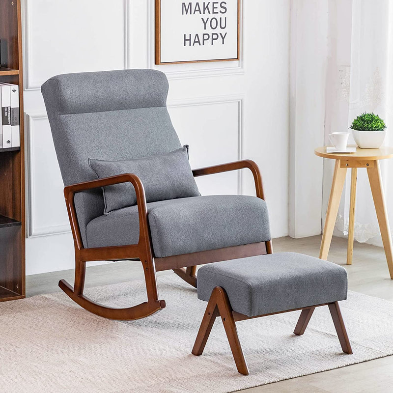 Chaise berçante inclinable en tissu l 25,2 po avec repose-pieds, Gris