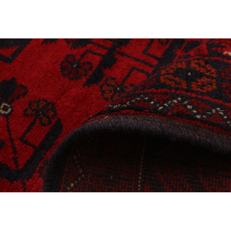 Tapis de zone en laine rouge/noir 3 pi 4 po x 5 pi à main one-of-kind-noué la 2010 esari turque Allaina