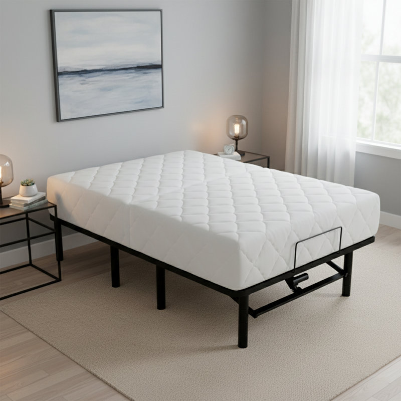 Grand lit réglable avec base de massage, télécommande sans fil, capacité de 750 lb, ports USB, veilleuse à DEL, gris