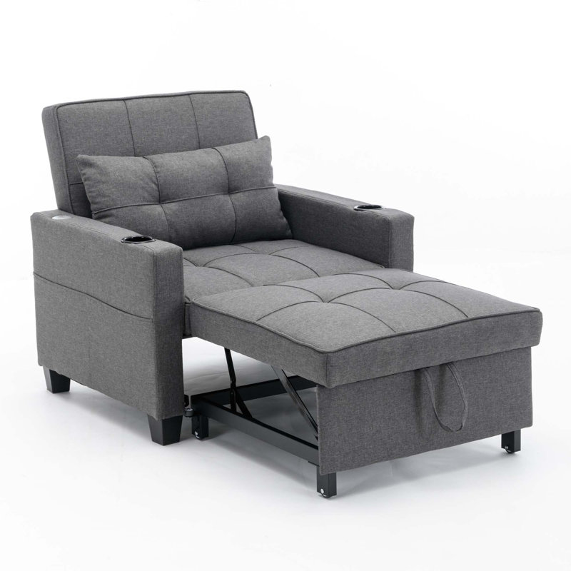 Fauteuil convertible convertible avec ports USB, Tissu technique gris foncé