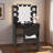 Fluted Makeup Vanity Desk With 10 Hollywood Bulbs, Charging Station, 2 Drawers, 4 Open Shelves, Hairdryer Holder And Storage Stool