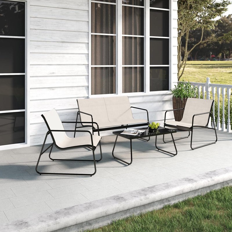 4-piece Mesh Sling Conversation Set For Patio, Beige