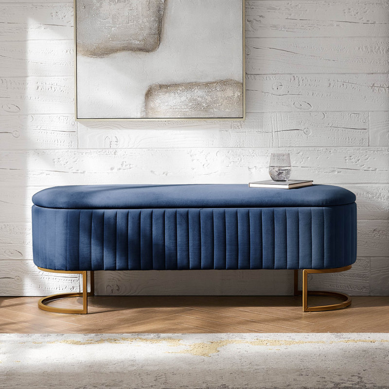 Banc de rangement rembourré Ferdinand, Marine, H 19 po x l 55,5 po x P 17 po