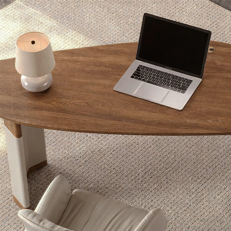 Brown+White Free Form Manufactured Wood+Barenia with 2 drawers desk, 29.53" H x 62.99" W x 47.24" D