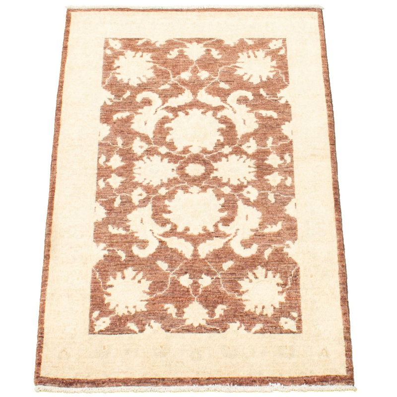 Tapis zone en laine brun/ivoire 2 pi 10 po x 4 pi 8 po noué la 2010 chobi one-of-kind Pande