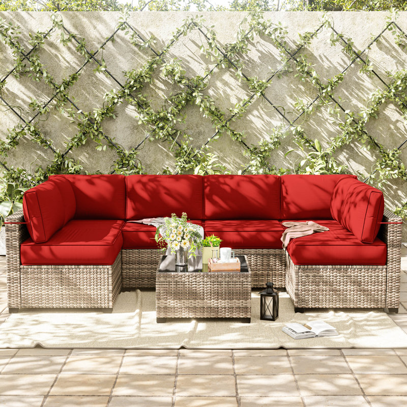 14-Piece Outdoor Replacement Cushion Set Seat/Back Cushion，26'' W X 26'' D，Only Cushions, Red, 26" L x 26" W x 5" H