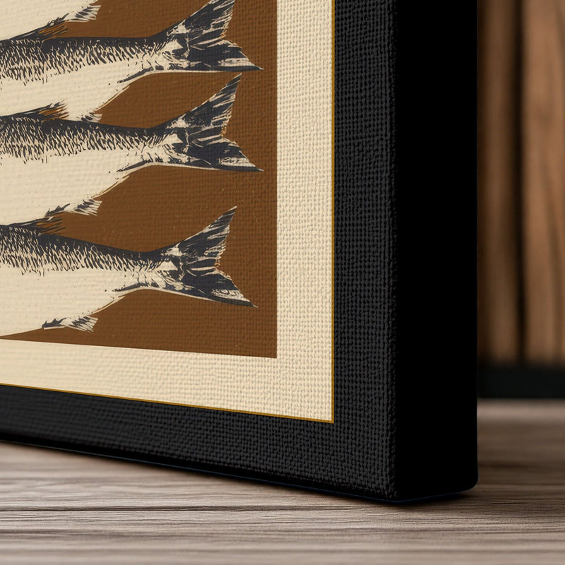 Seven Silvery Fish Botanical - Wrapped Canvas, 30x20 - 76.2 x 50.8 cm, Black Border