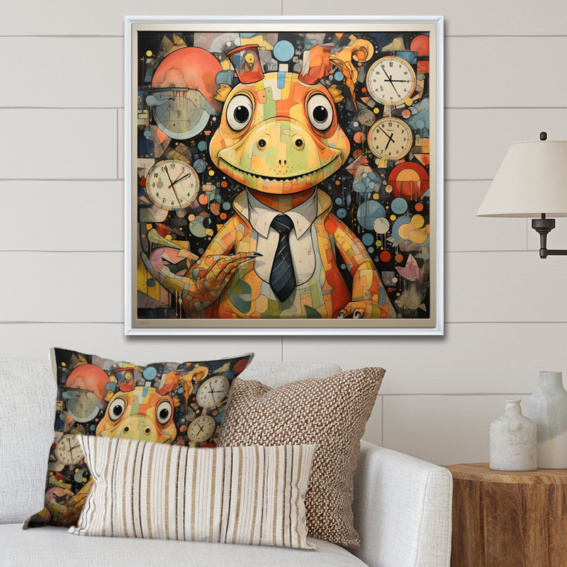 Cubist Dinosaur Nursery II - art de mur de dinosaure, Cadre flottant blanc, H 30 po x l 30 po x P 1,5 po