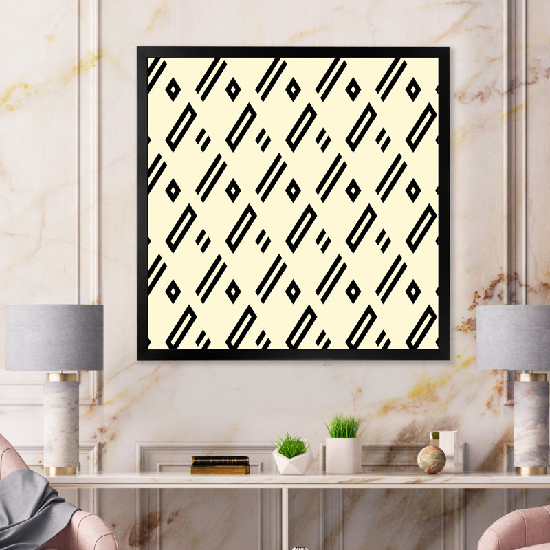 «Beige Black Diagonal Geometrics», impression sur toile, H 16 po x l 16 po, Cadre photo noir