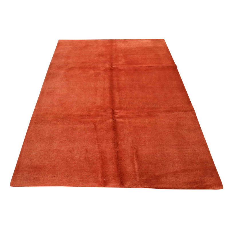 Tapis rouge en laine noué à la main de conception unique 6 pi 2 po x 7 pi 10 po