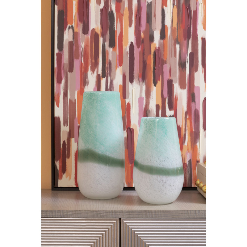 Josepha Glass Table Vase, Green/White, 38cm H x 17cm W x 17cm D