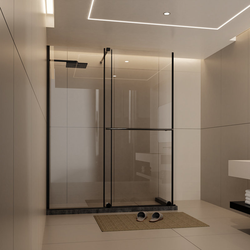 Glass Shower Door, 30 - 60 In.W X 72 In.H Shower Sliding Door Walk-In Shower Screen Dual Usage,1/4 Inch Thick Glass Panel With Stainless Steel Handle, Supporting Bar, Black