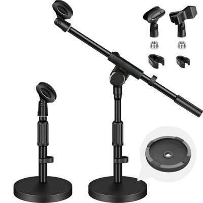 Support de microphone réglable pour bureau: support pour bras de micro avec 2 pinces et support de table en métal renforcé avec adaptateur de vis de 3/8 po à 5/8 po pour scène de mariage chantante noire
