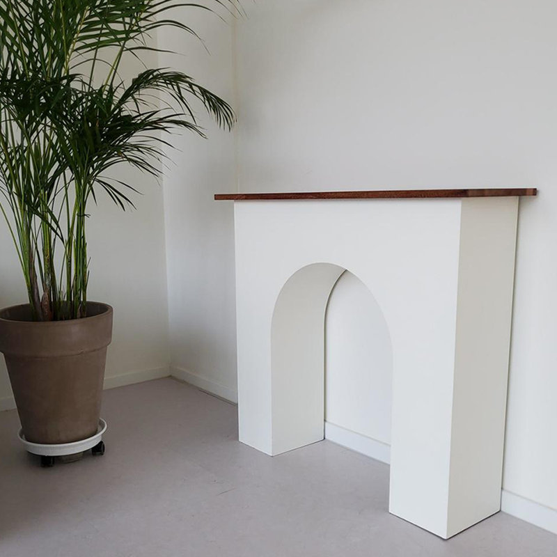 Foyer autoportant en bois massif blanc et noyer, H 35,43 po x l 39,37 po x P 11,81 po