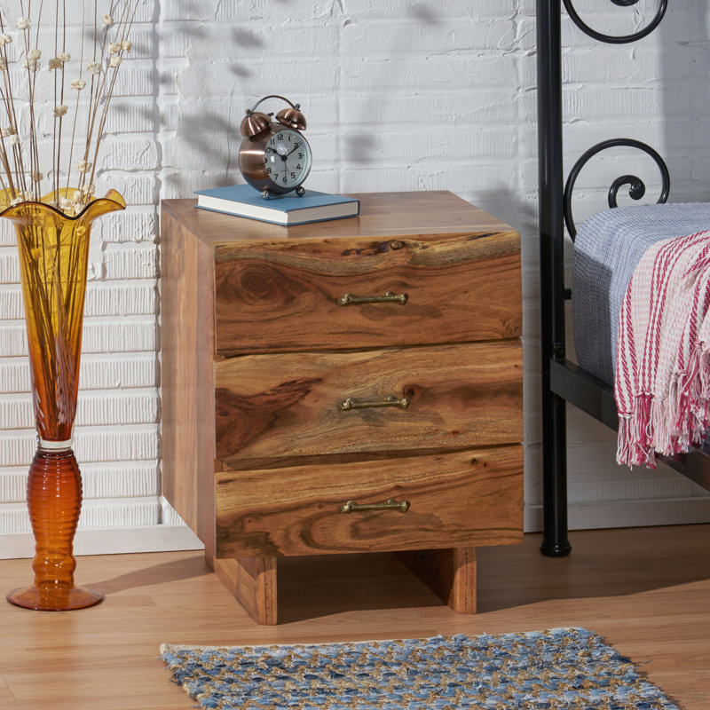 Table de chevet 6 tiroirs en naturel foncé, Individuel