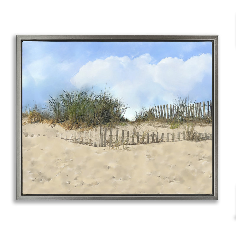 «Sunny Beach Day Dunes Floater», art mural par Jeff Pica, H 25 po x l 31 po, Cadre flottant gris lustré