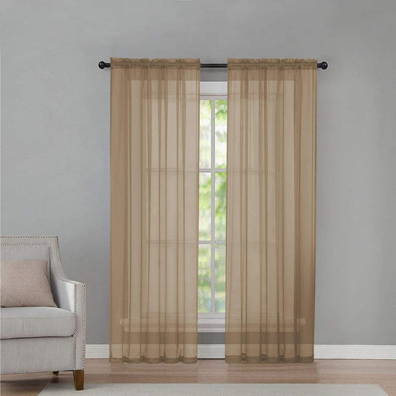 1pcs Tulle Curtains Translucidus Modern Home Window Decoration Sheer Voile Curtains for Living Room 100cmX200cm, Brown