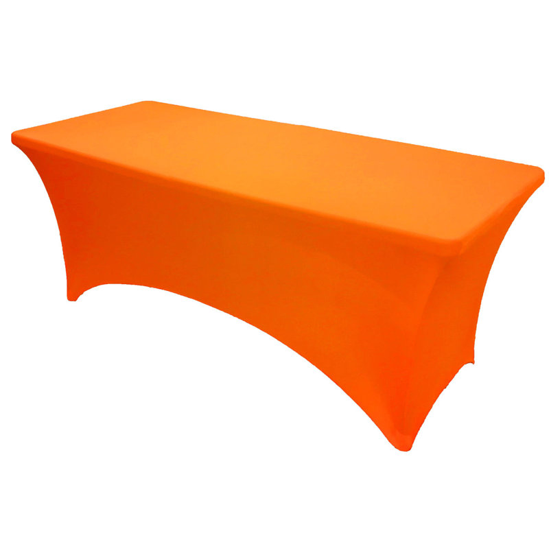 4Ft, 6Ft, 8Ft Spandex Tablecloth Fitted Stretch Rectangular Table Cover For Dining Wedding Party, Neon Orange, 96" x 30"