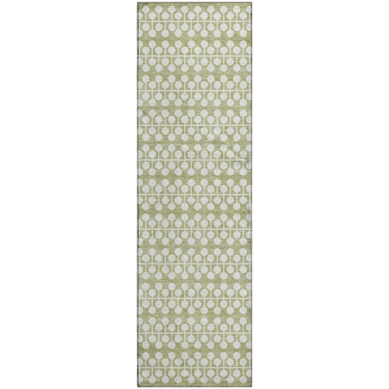 Premium Machine Washable Mayfield AMF2247 Geometric Rug, 2'3" x 7'6" Runner, Aloe