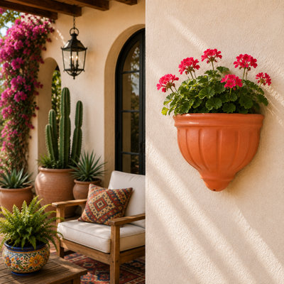 Heritage Clay Wall Planter with Column Motif in Terracotta