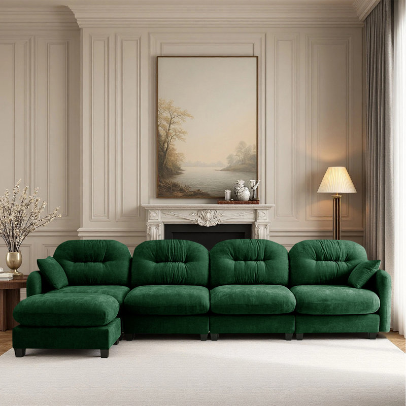 140" Modular Sectional L Shaped Couch With Ottoman, Chenille Fabric, Ergonomic Design Easy Install,Fits Living Rooms