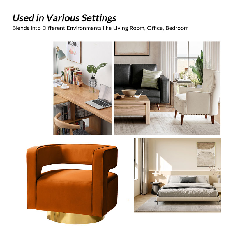 Aysha Velvet Swivel Accent Chair, Orange Velvet